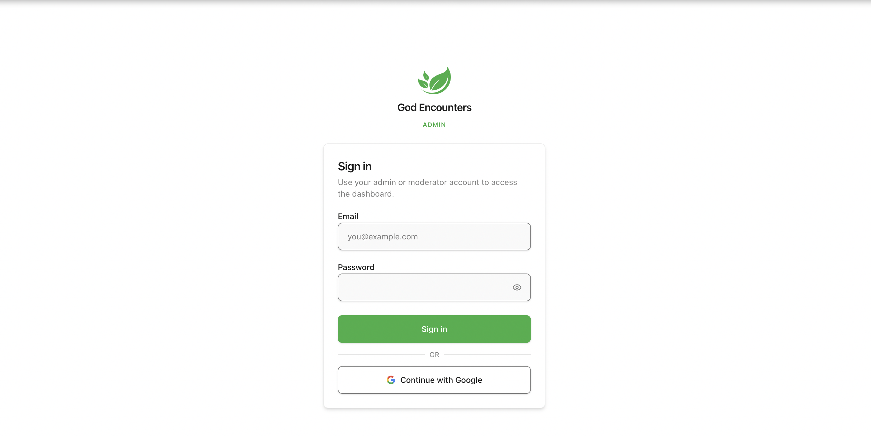 God Encounters dashboard login
