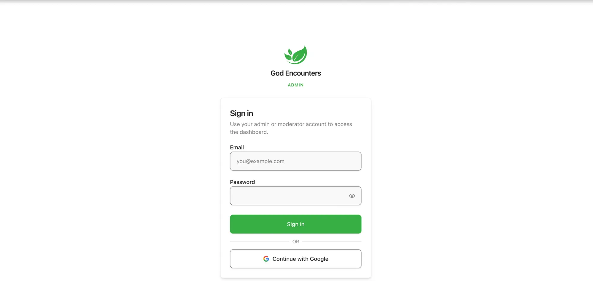 God Encounters dashboard login